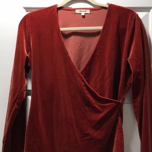 Faux wrap, velour bodysuit